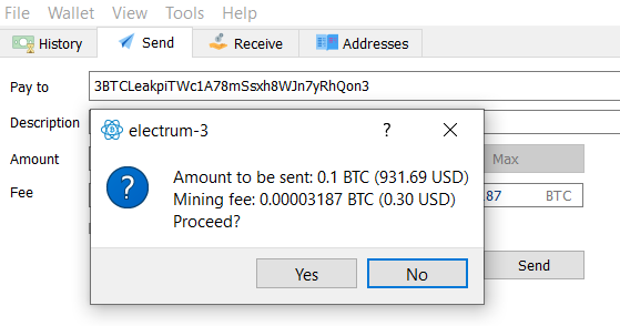 Bitcoin transaction in Electrum